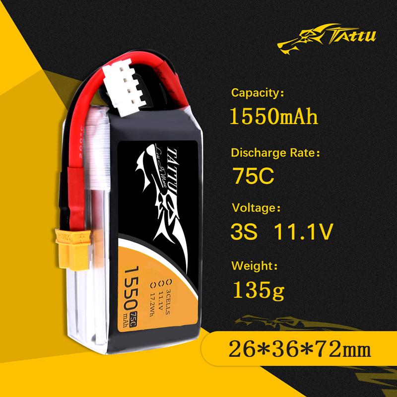 TATTU 3S 11.1V 1550mAh 75C LiP - Drone Battery 3S recension och pris
